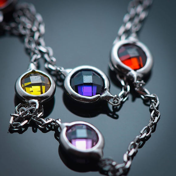 Tiffany Inspired , Colorful Crystal Sterling Silver Necklace
