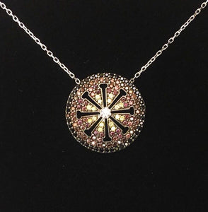 Sterling Silver Mandala with pave colorful CZ   Boho Yoga jewelry,  Gifts for Her,  Mandala Pendant Inspirational Necklace