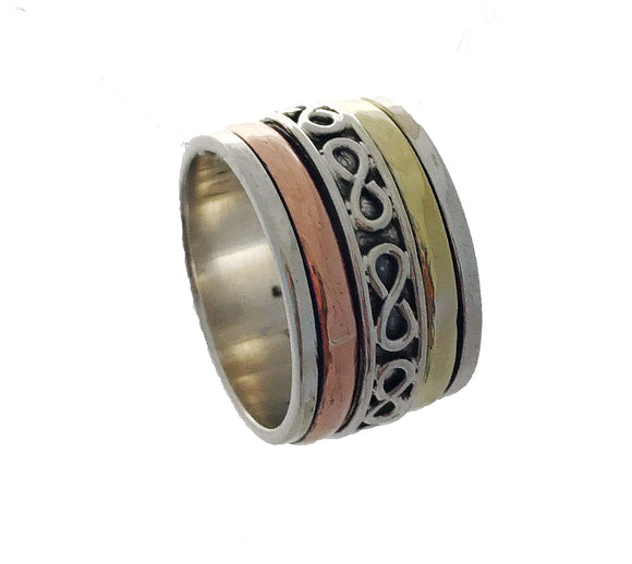 Sterling Silver Tri-Color Spinner Meditation Ring