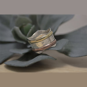 Handmade Tri-Color Silver Band Ring