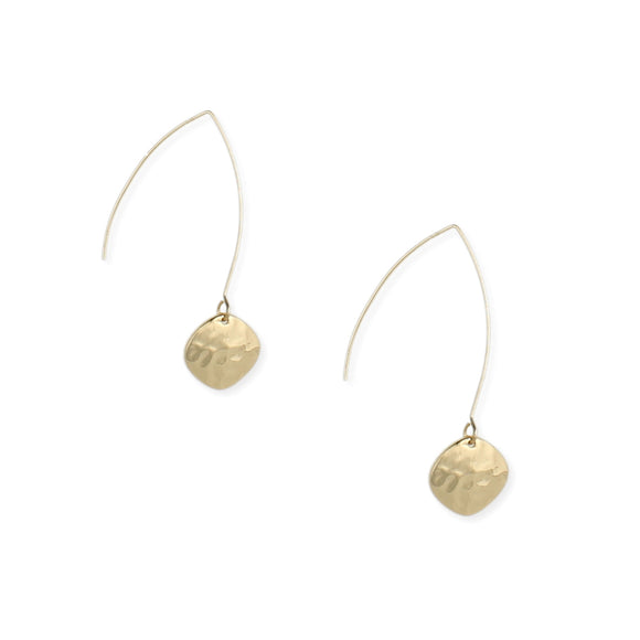 Gold Hammered Long Hook Earrings