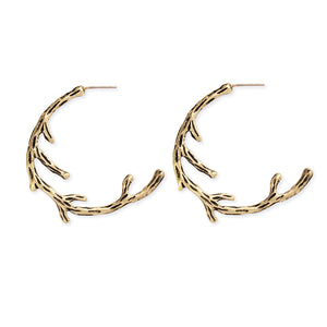 Etched Branch Vintage Gold Hoop Earrings
