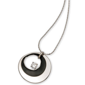Black Enamel Silver Cubic Zirconia Necklace