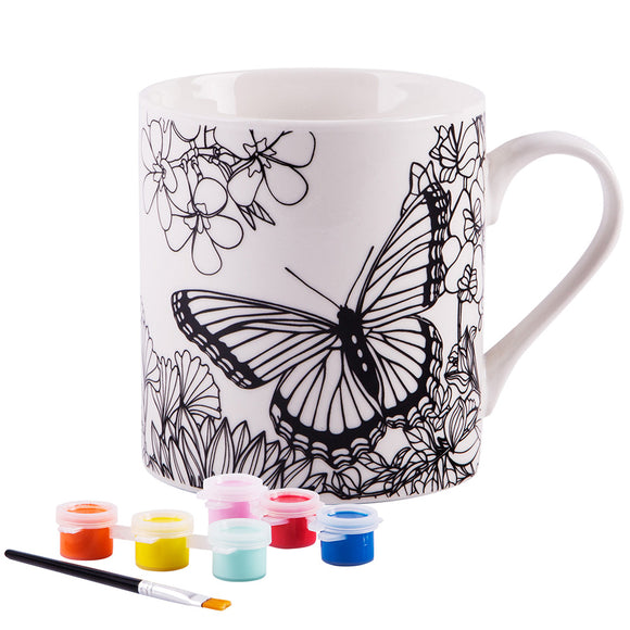 Paint Your Own Mug- White 8 Oz Porcelain Mug- Butterfly Design