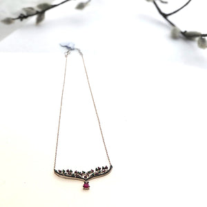 Green & Rubi Colored CZ Sterling Silver Necklace