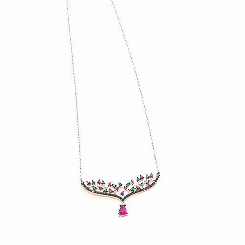 Green & Rubi Colored CZ Sterling Silver Necklace