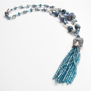 Fresh Pearl, Crystal and Labradorite Gemstone Tassel
