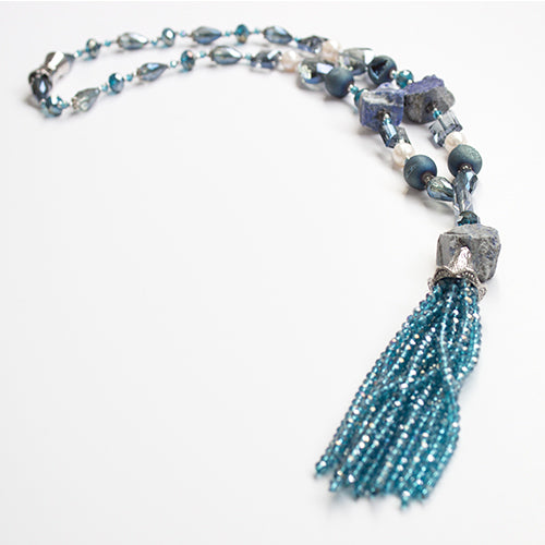 Fresh Pearl, Crystal and Labradorite Gemstone Tassel