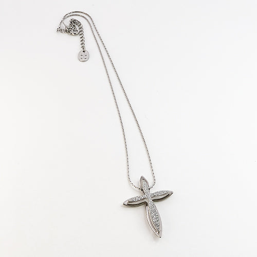 Sparkly Rhodium Plated Cross Pendant