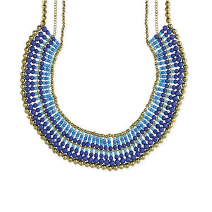 Collar Bib Necklace with Gradual Tonal Beads and Gold Bead Border
