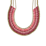 Collar Bib Necklace with Gradual Tonal Beads and Gold Bead Border