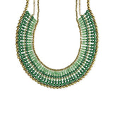 Collar Bib Necklace with Gradual Tonal Beads and Gold Bead Border