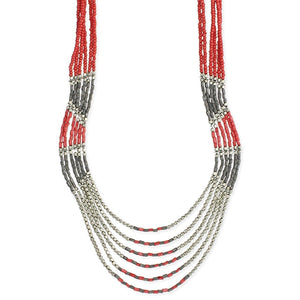 Coral Dyed Glass Bead Handmade Multistrand Necklace