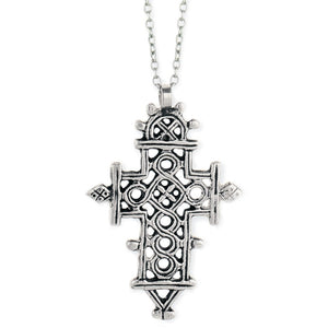Ethiopian Coptic Silver Cross Long Necklace