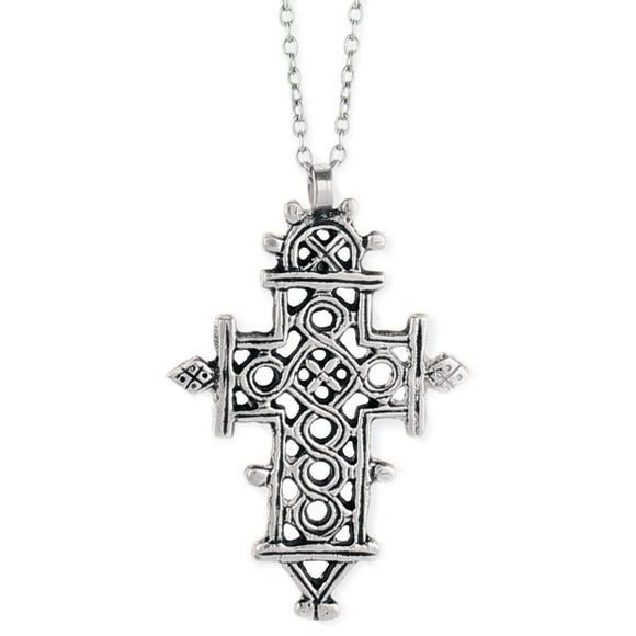 Ethiopian Coptic Silver Cross Long Necklace
