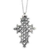 Ethiopian Coptic Silver Cross Long Necklace