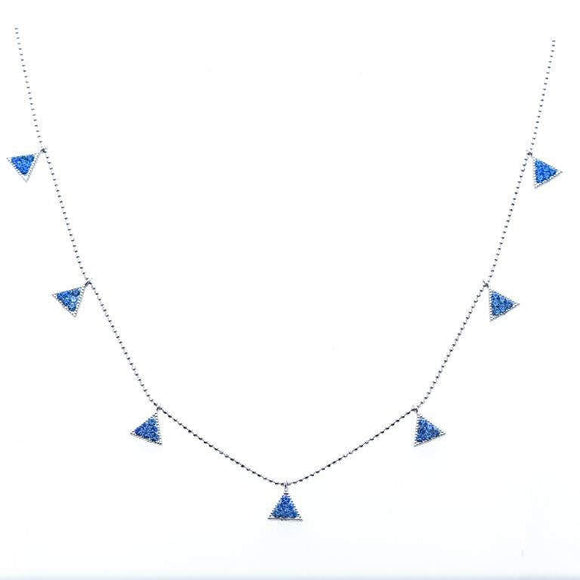 TIFFANY INSPIRED  Triangule blue cz STERLING SILVER NECKLACE