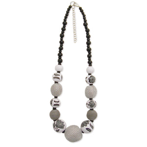 Black Hand-Painted Wood & Fishnet Wrapped Bead Necklace