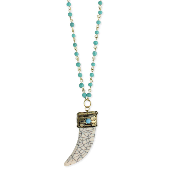 Horn Pendant Necklace White Bone Tusk