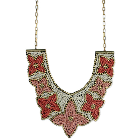 Orange Glass Bead Medallion Bib Necklace