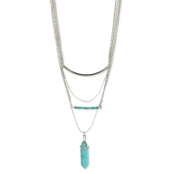Silver Turquoise Crystal Layered Necklace