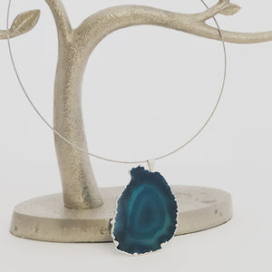 agate druzy slice geodo silver pendant 