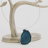 agate druzy slice geodo silver pendant 