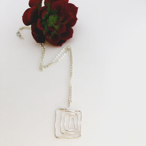 Square Pendant Long Chain Necklace