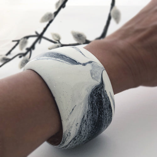 Wooden Bangle Black & White Cuff