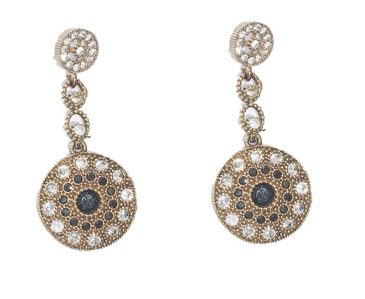 Sterling Silver on gold vintage black gem crystal drop earrings