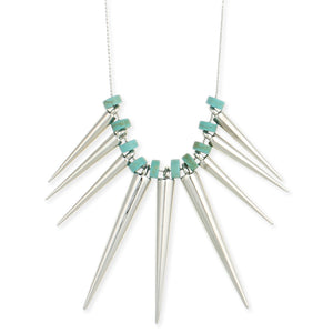Silver Spike and Turquoise Bead Necklace