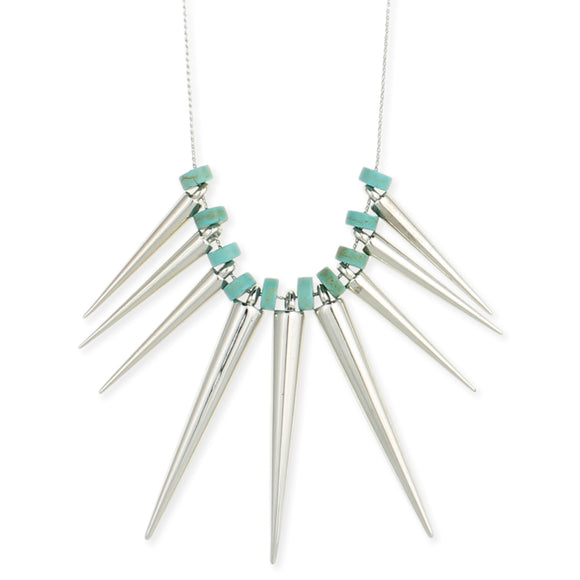 Silver Spike and Turquoise Bead Necklace