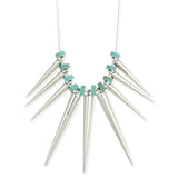 Silver Spike and Turquoise Bead Necklace
