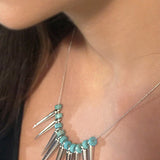 Silver Spike and Turquoise Bead Necklace