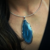 Handmade Choker Freedom Natural  Druzy Agate Geode Pendant