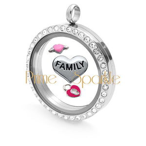 Silver Tone " Family " Charms & Locket