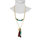 Multi Stone Bead & Gold ChainTassel Necklace