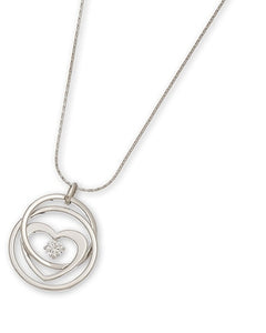 Rhodium-plated Brass Heart Shape Cubic Zirconia Accent Pendant