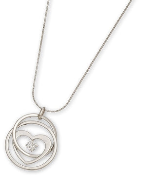 Rhodium-plated Brass Heart Shape Cubic Zirconia Accent Pendant