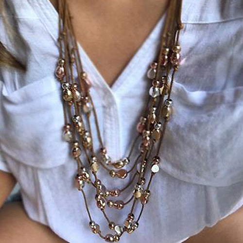 Multi String Copper Long Necklace